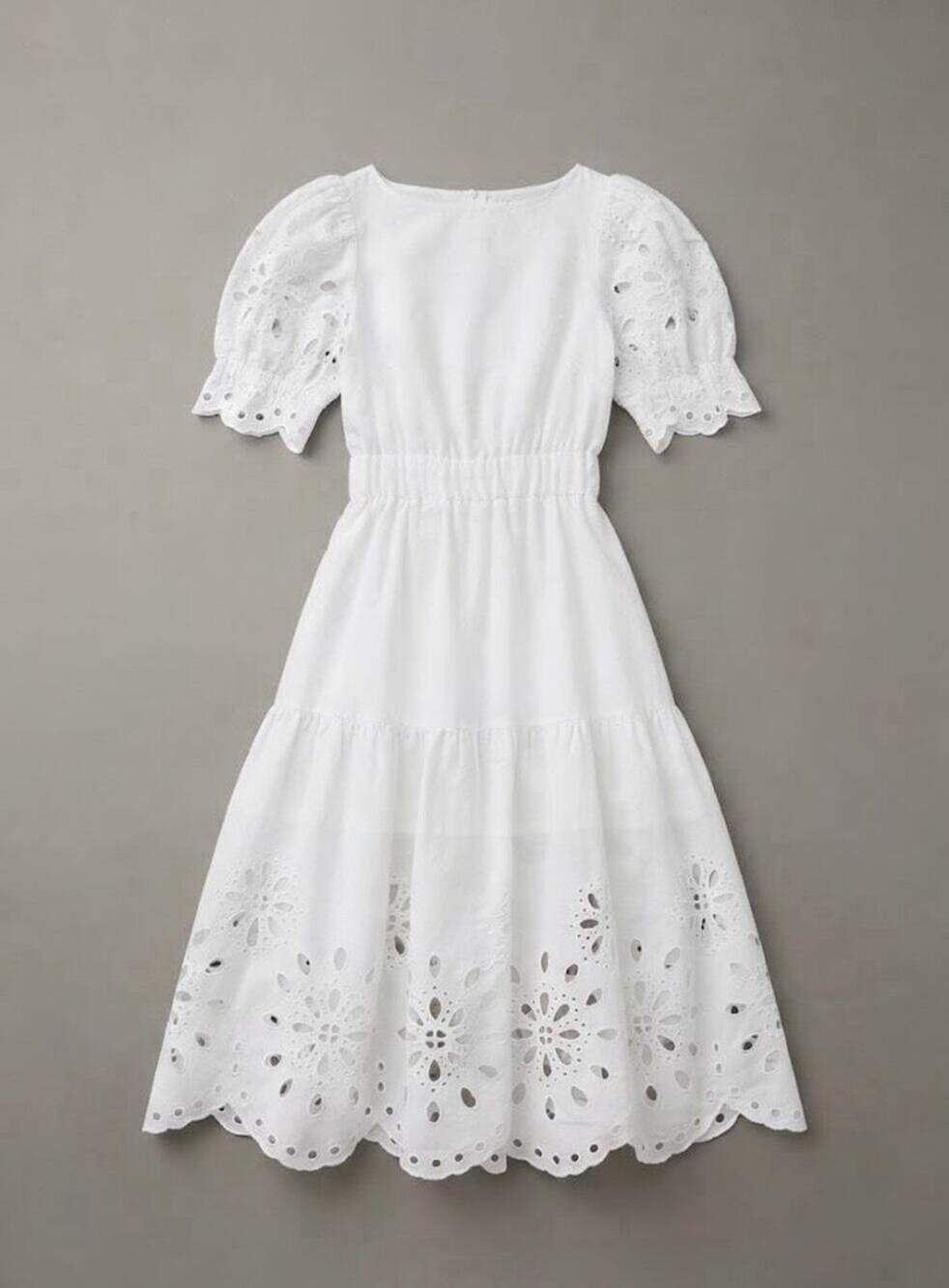 English Factory Boat-Neck Cut-Out Linen Midi Dress White Medium